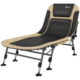 Camp Lounger Deluxe: Folding Cot with Padded Cushion, Adjustable Backrest, 400LBS Cream