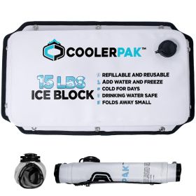 CoolerPak 15lb Ice Pack -Refillable Reusable – Cold for Days – Non-Toxic, Leakproof, Potable Drinking Water Safe – Built Tough, Rolls Up for Storage