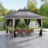 Robust Pop Up Gazebo 13x13 Instant Canopy Shelter 2-Tier Roof Carry Bag Gray Garden Leisure