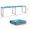 8ft Aluminum Folding Picnic Table, Adjustable Legs, Blue White, Portable Design, BBQ Beach Hiking Travel